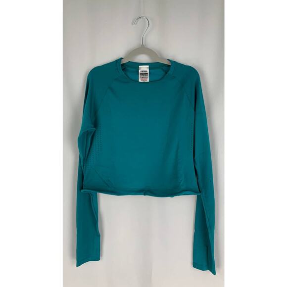 GymShark Sweat Seamless Long Sleeve Crop Top Womens XS Rich Teal New B3A6H - Picture 1 of 11